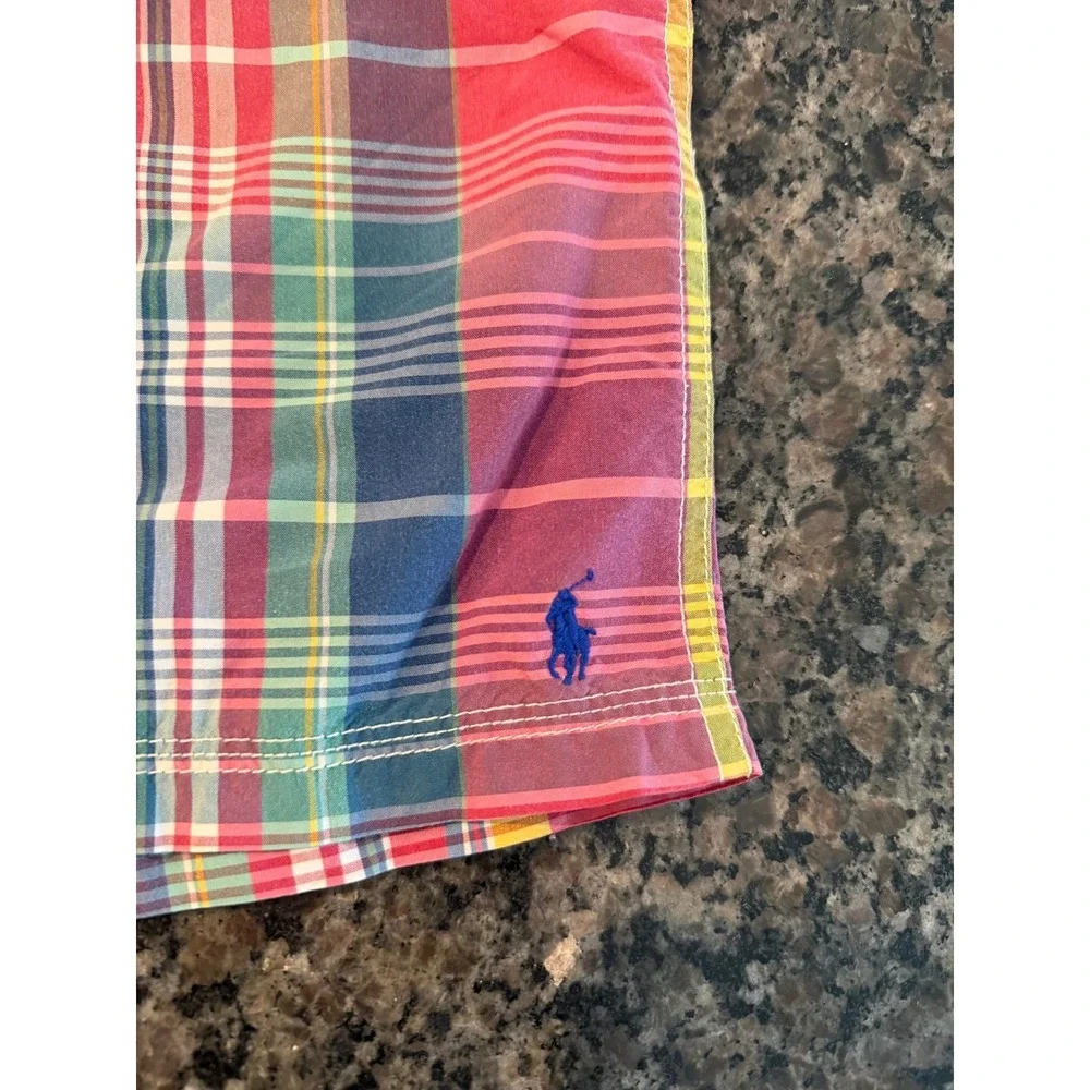 Polo Ralph Lauren Mens XL Plaid Swim Trunks Multi Color Cargo Pocket Mesh‎ Lined